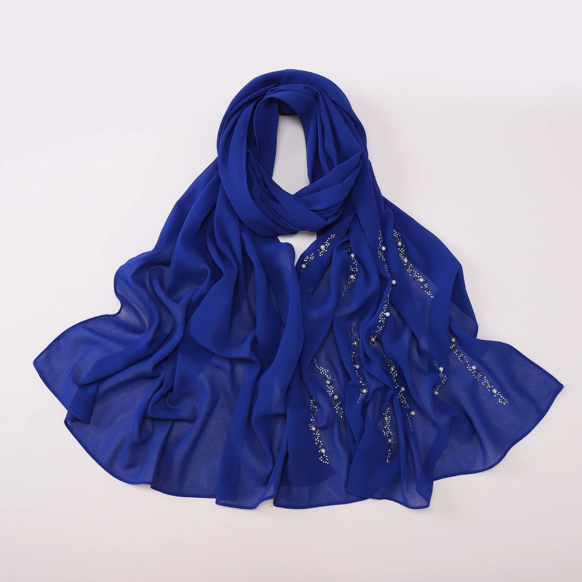 Hijab Chiffon Femme – Foulard Musulman Doux avec Strass & Perles, Voile Été 175x70cm
