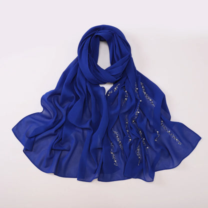 Hijab Chiffon Femme – Foulard Musulman Doux avec Strass & Perles, Voile Été 175x70cm