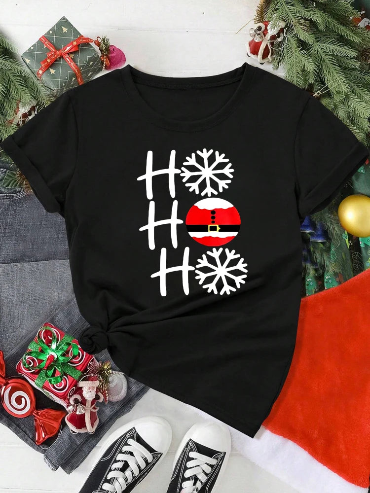 T-Shirt Femme Imprimé Noël – Motif Père Noël & Cartoon