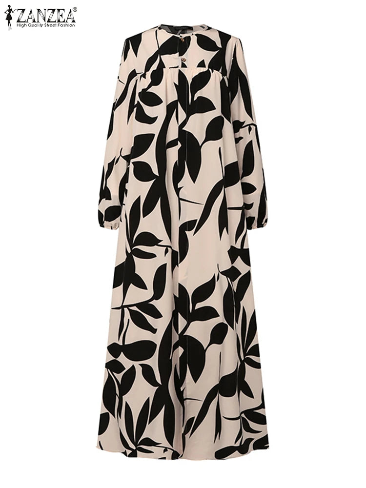 Robe Longue Femme Bohème Imprimée – Manches Longues & Style Abaya