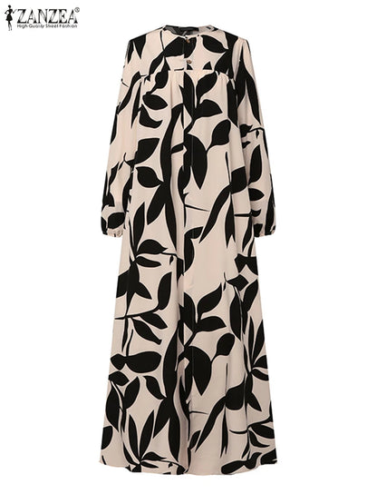 Robe Longue Femme Bohème Imprimée – Manches Longues & Style Abaya