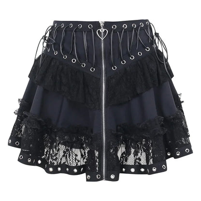 Mini Jupe Gothique Dentelle Y2K – Taille Haute, Style Emo E-Girl Lolita Harajuku Grunge Clubwear