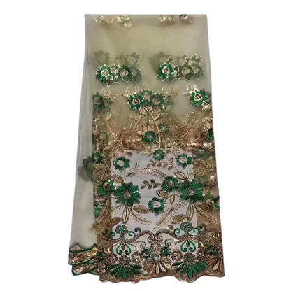 Tissu George Africain Brodé – Dentelle Satin Premium 5+2 Yards