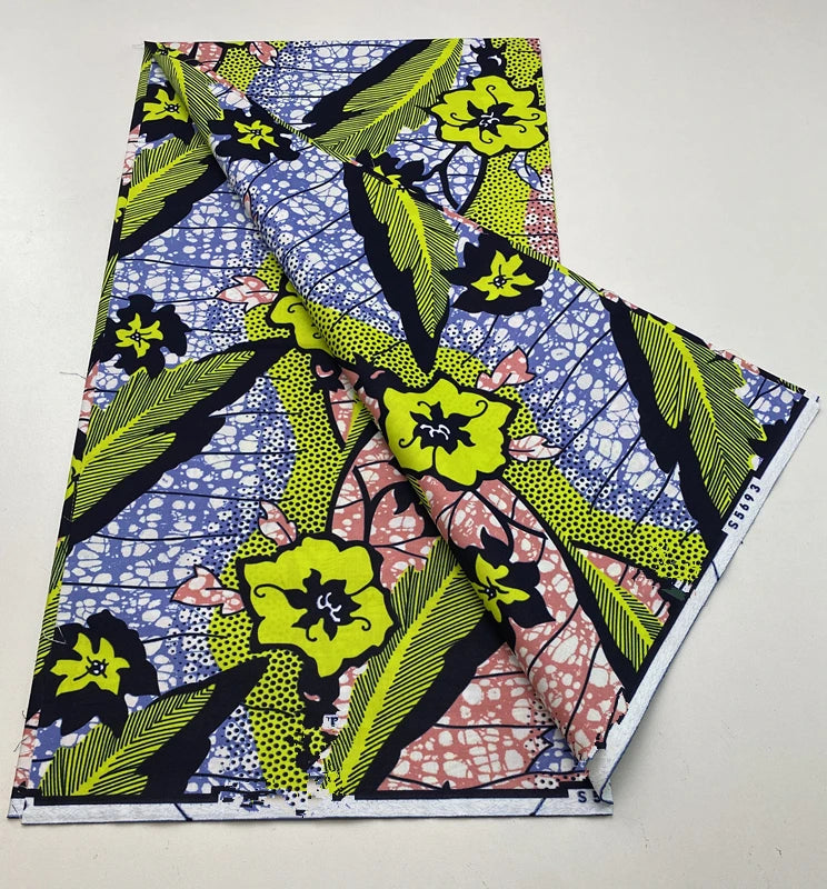 Tissu Wax Africain 100% Coton – Imprimé Authentique, 6 Yards