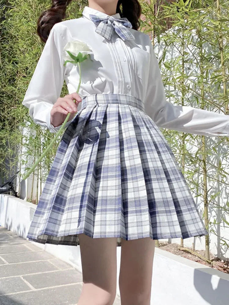 Zoki Plaid Women Pleated Skirt Bow Knot Summer High Waist Preppy Girls Dance Mini Skirt Cute a Line Harajuku Sexy Japan Faldas