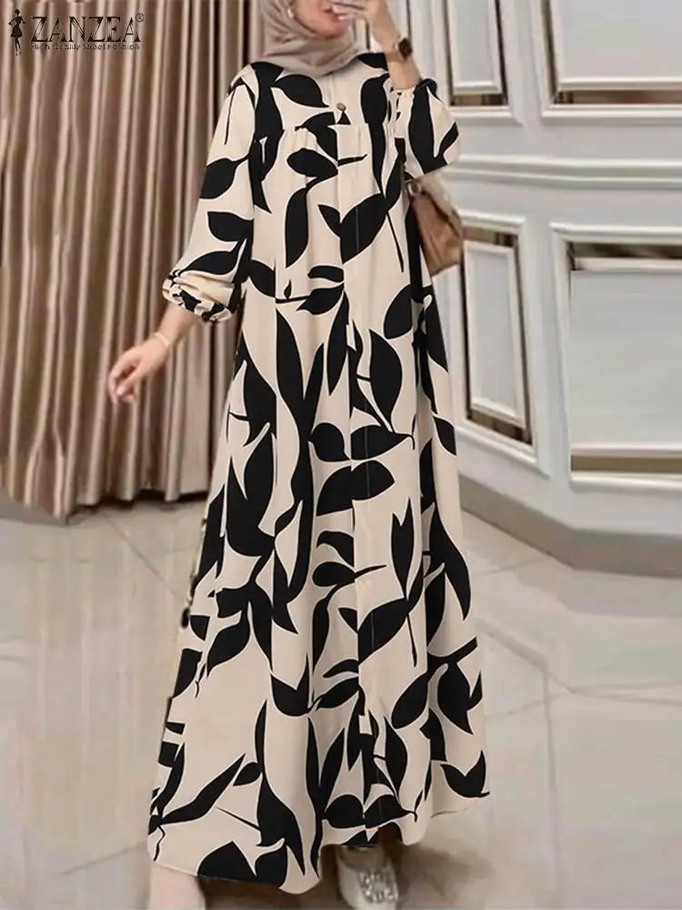 Robe Longue Femme Bohème Imprimée – Manches Longues & Style Abaya