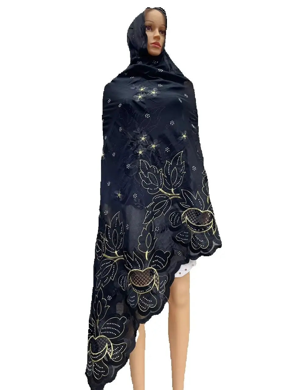 Foulard Islamique 100% Coton Brodé – Hijab Châle Style Dubaï | Toutes Saisons