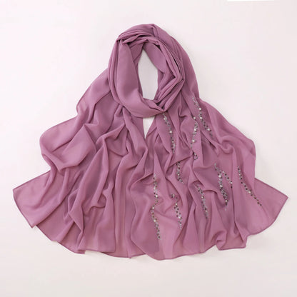 Hijab Chiffon Femme – Foulard Musulman Doux avec Strass & Perles, Voile Été 175x70cm
