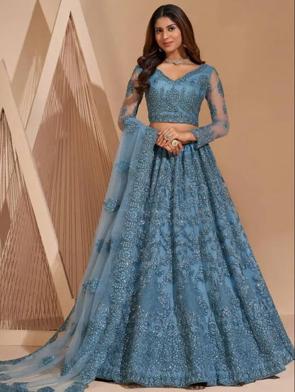 Lehenga Choli Robe de Bal Indienne Manches Longues – Broderie & Sur Mesure