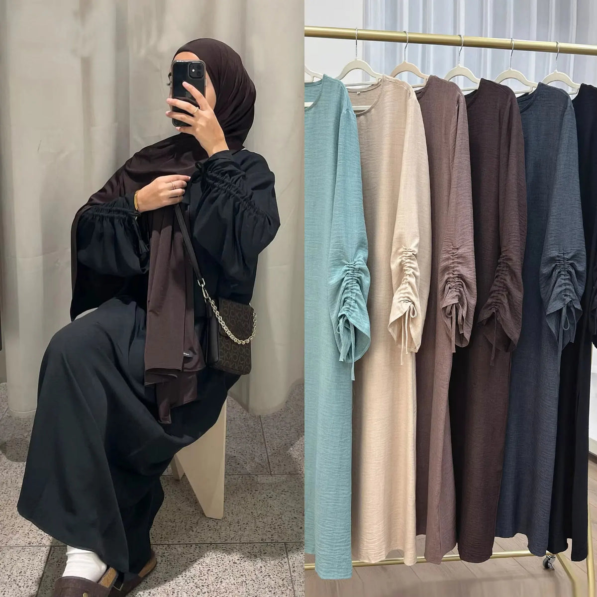 فستان عباية إسلامية نسائي – بأكمام برباط، قفطان طويل نمط رمضان العيد المحتشم مغربي دبي