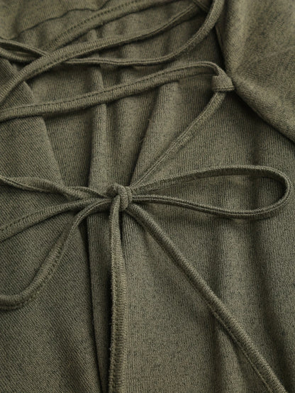 Robe Longue Grande Taille Vert Olive Manches Longues – Ceinture Réglable, Style Bohème Élégant