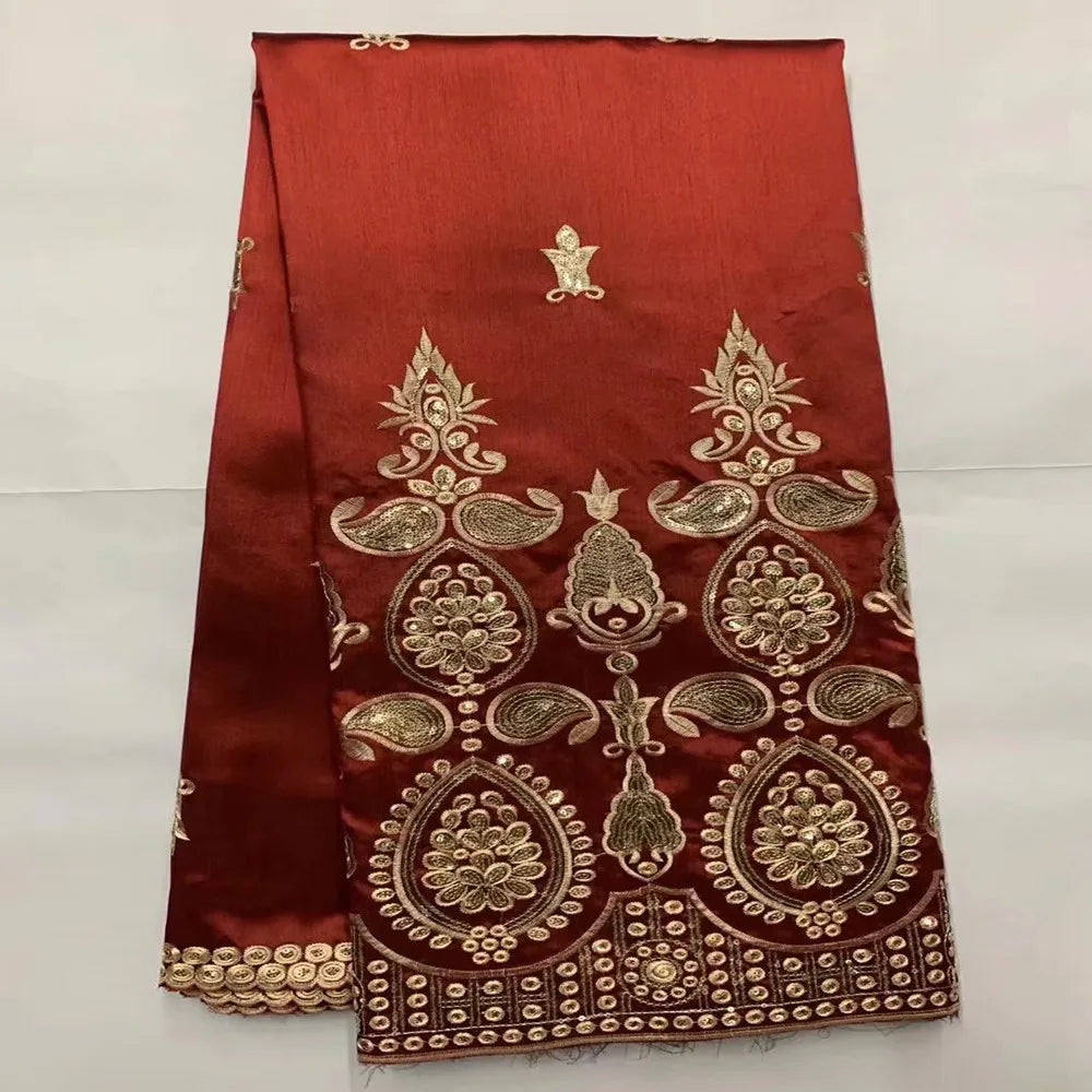 Tissu George Africain Brodé – Dentelle Satin Premium 5+2 Yards