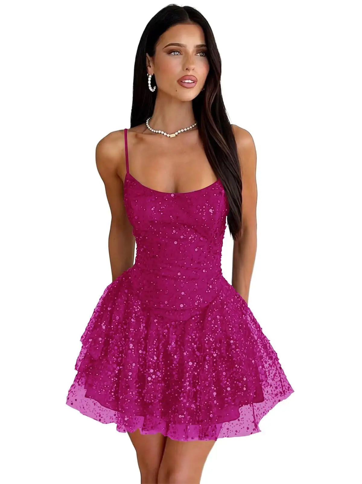 Robe de Soirée Courte À Paillettes – Ligne A, Volants, Sans Bretelles, Bal de Promo & Cocktail