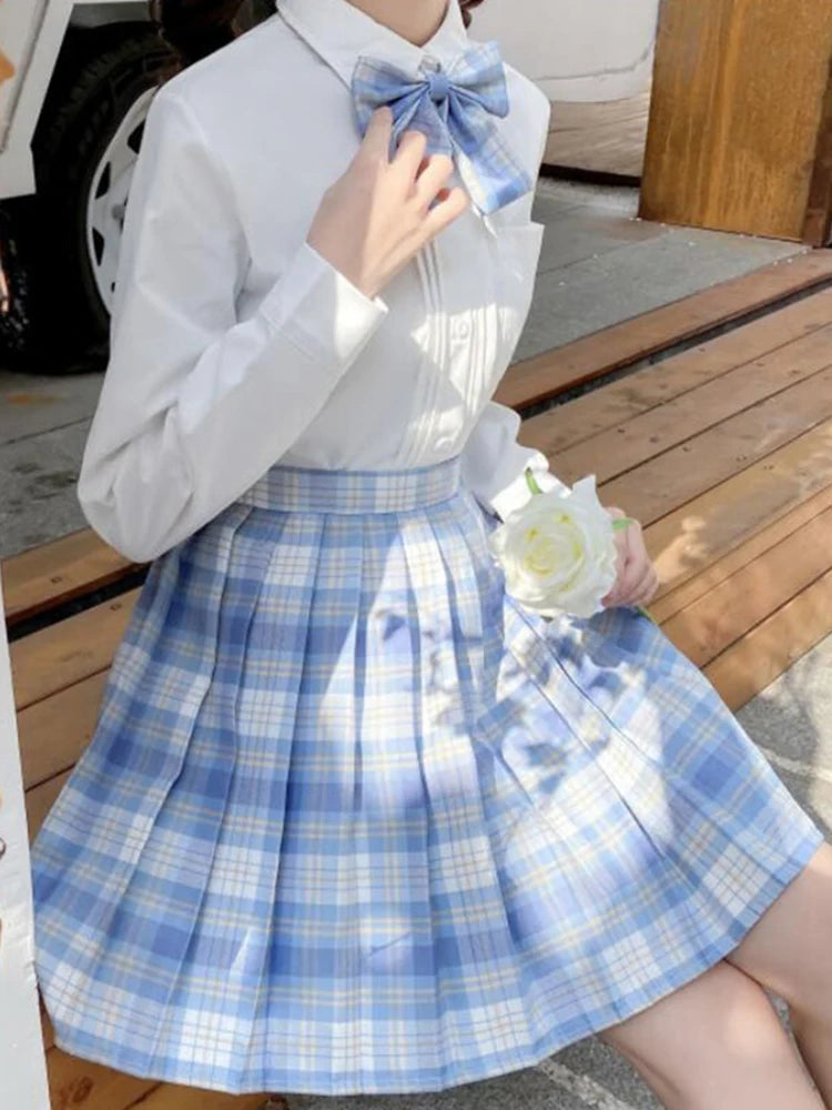 Zoki Plaid Women Pleated Skirt Bow Knot Summer High Waist Preppy Girls Dance Mini Skirt Cute a Line Harajuku Sexy Japan Faldas