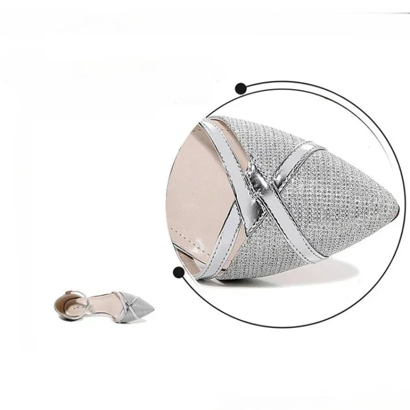 Sandales Talons Fins Femme – Bout Pointu, Boucle & Paillettes