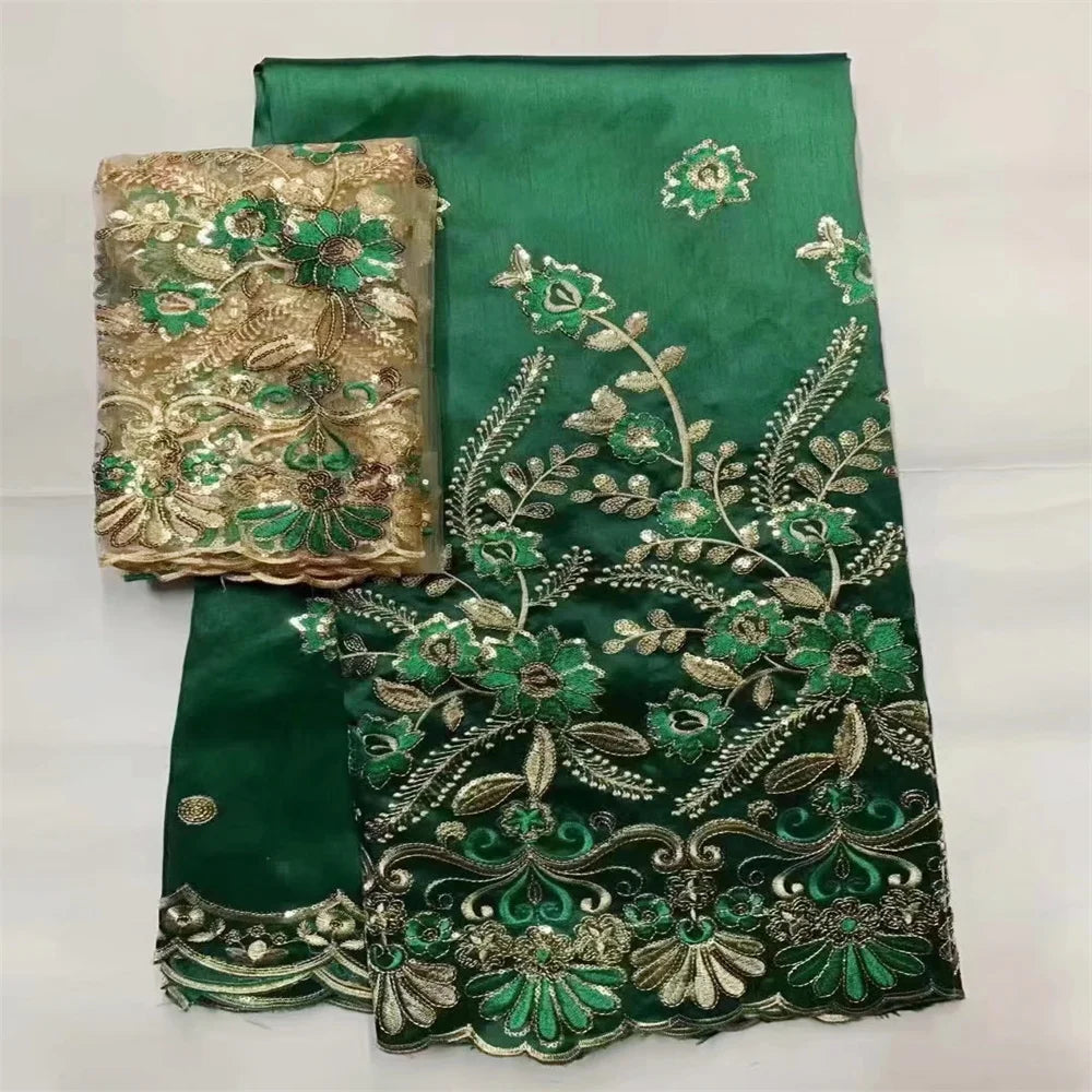Tissu George Africain Brodé – Dentelle Satin Premium 5+2 Yards