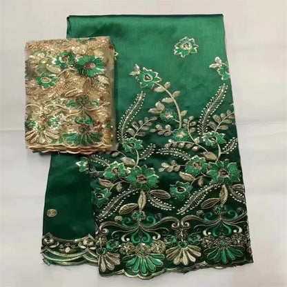 Tissu George Africain Brodé – Dentelle Satin Premium 5+2 Yards
