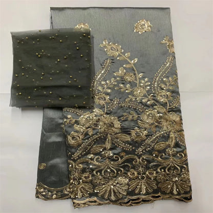 Tissu George Africain Brodé – Dentelle Satin Premium 5+2 Yards