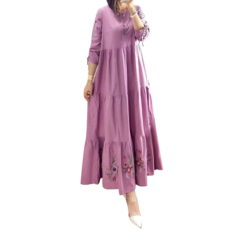 Robe Abaya Kaftan Maxi Imprimé Floral – Manches 3/4, Style Modest & Boémo