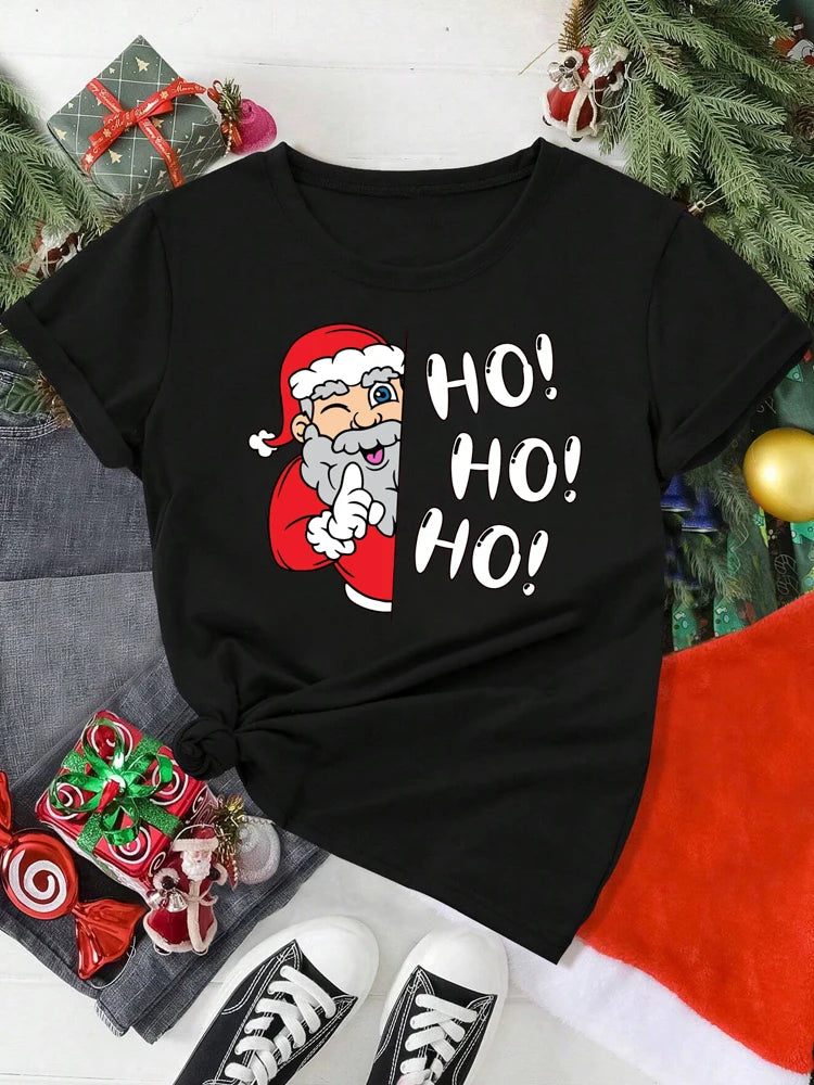 T-Shirt Femme Imprimé Noël – Motif Père Noël & Cartoon