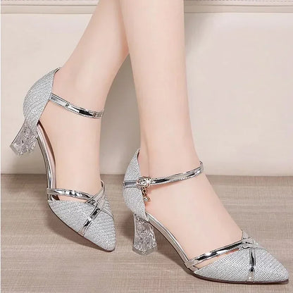 Sandales Talons Fins Femme – Bout Pointu, Boucle & Paillettes