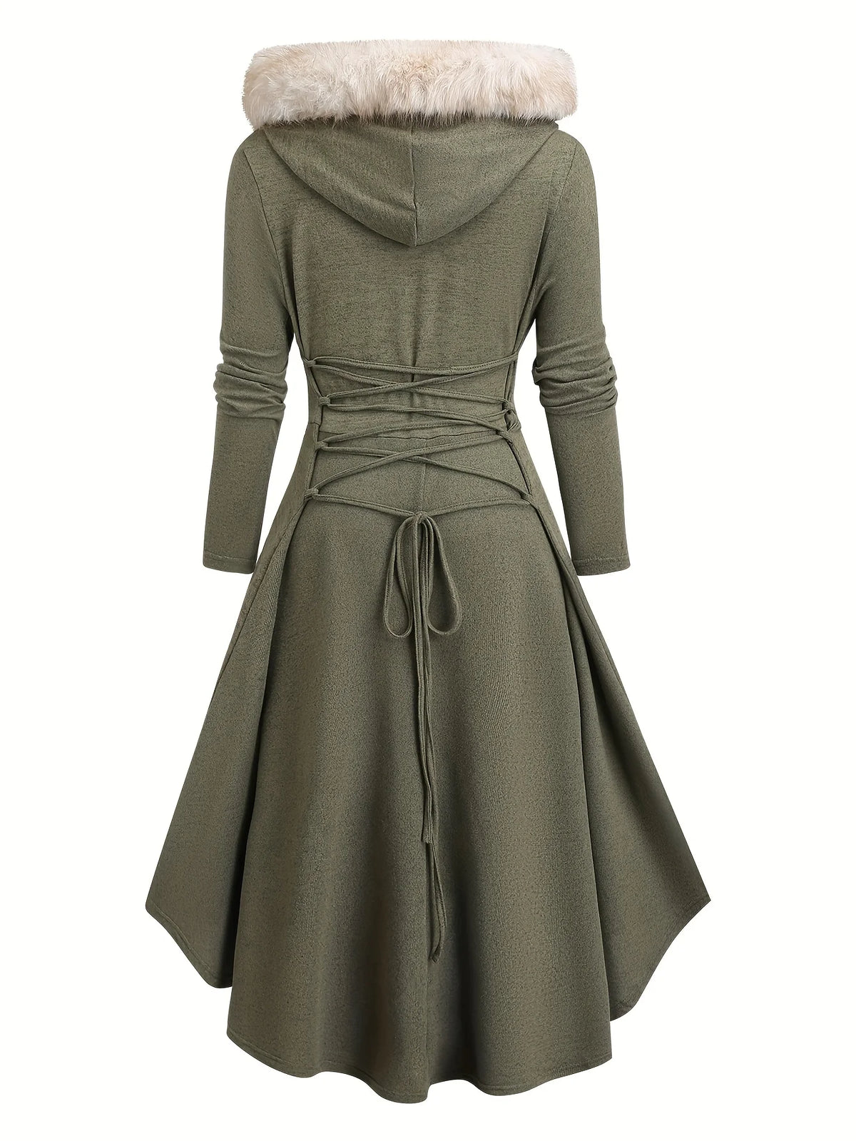Robe Longue Grande Taille Vert Olive Manches Longues – Ceinture Réglable, Style Bohème Élégant