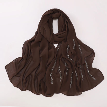 Hijab Chiffon Femme – Foulard Musulman Doux avec Strass & Perles, Voile Été 175x70cm