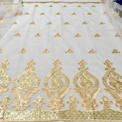 Tissu Dentelle Tulle Africaine Paillettes Dorées – Mariage & Fête, 5 Yards
