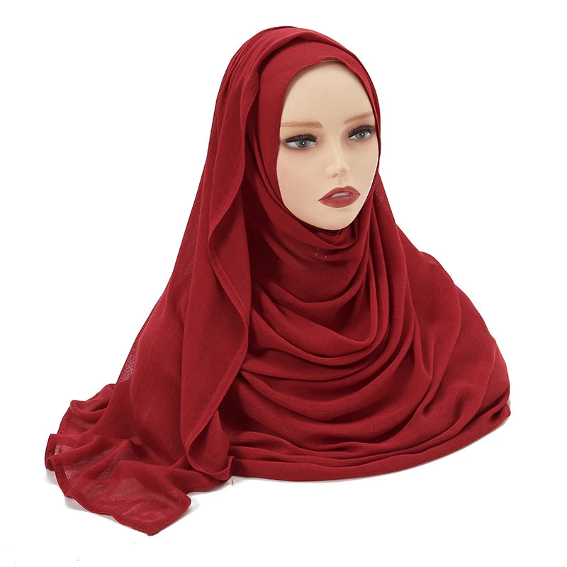 Hijab Modal Coton Rayon – Grand Foulard Islamique Uni Pour Femme 200×85 cm