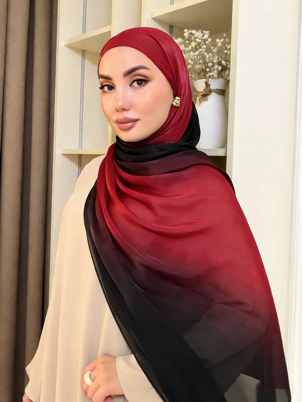 Hijab Satin Bicolore Dégradé – Foulard Islamique Élégant Pour Mariage & Occasions Spéciales