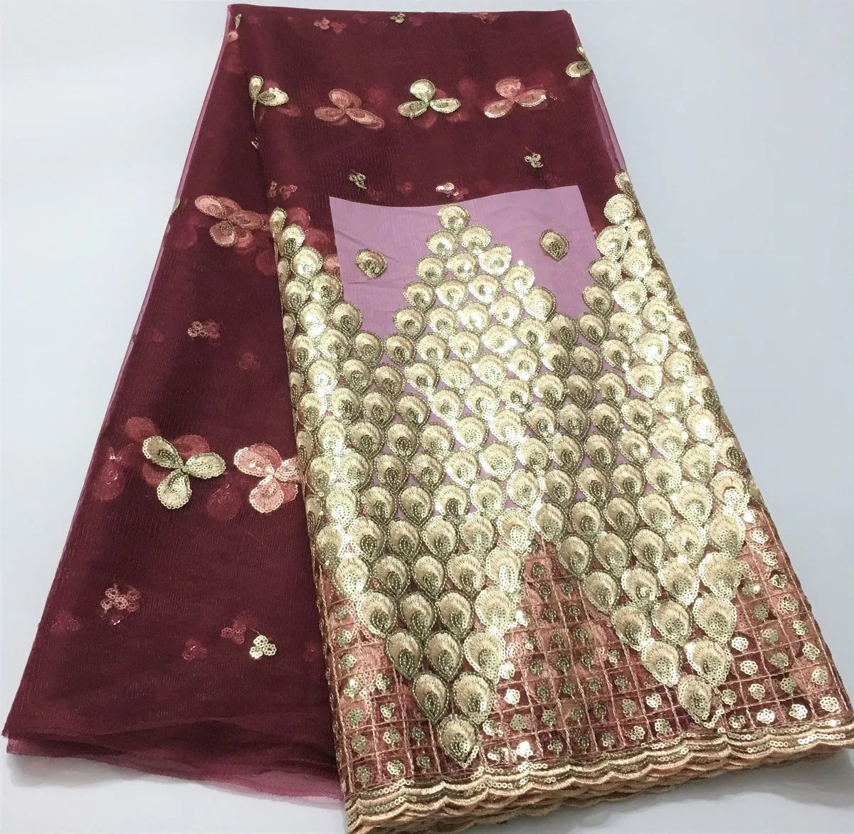 Tissu Dentelle Tulle Africaine Paillettes Dorées – Mariage & Fête, 5 Yards