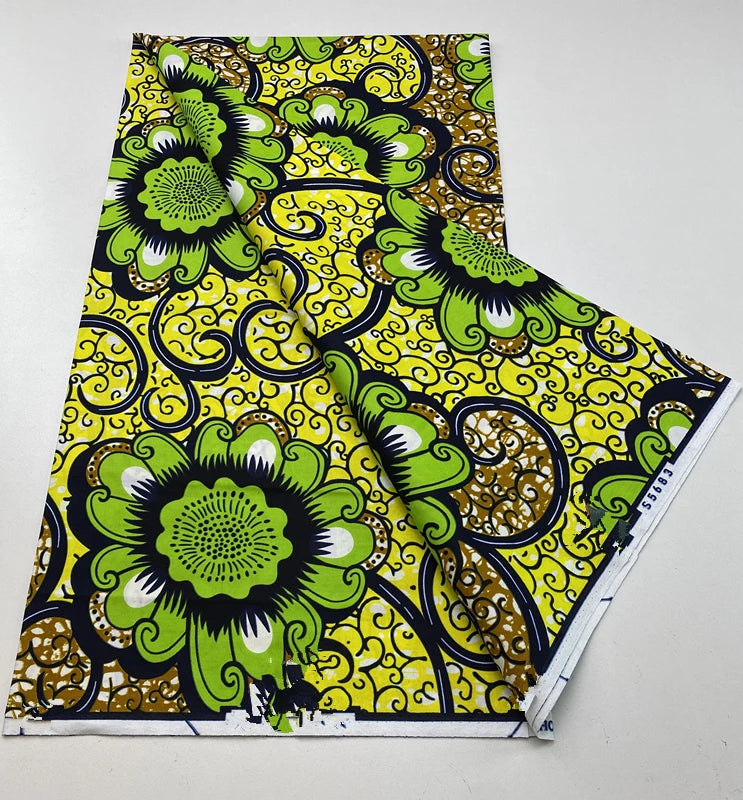Tissu Wax Africain 100% Coton – Imprimé Authentique, 6 Yards