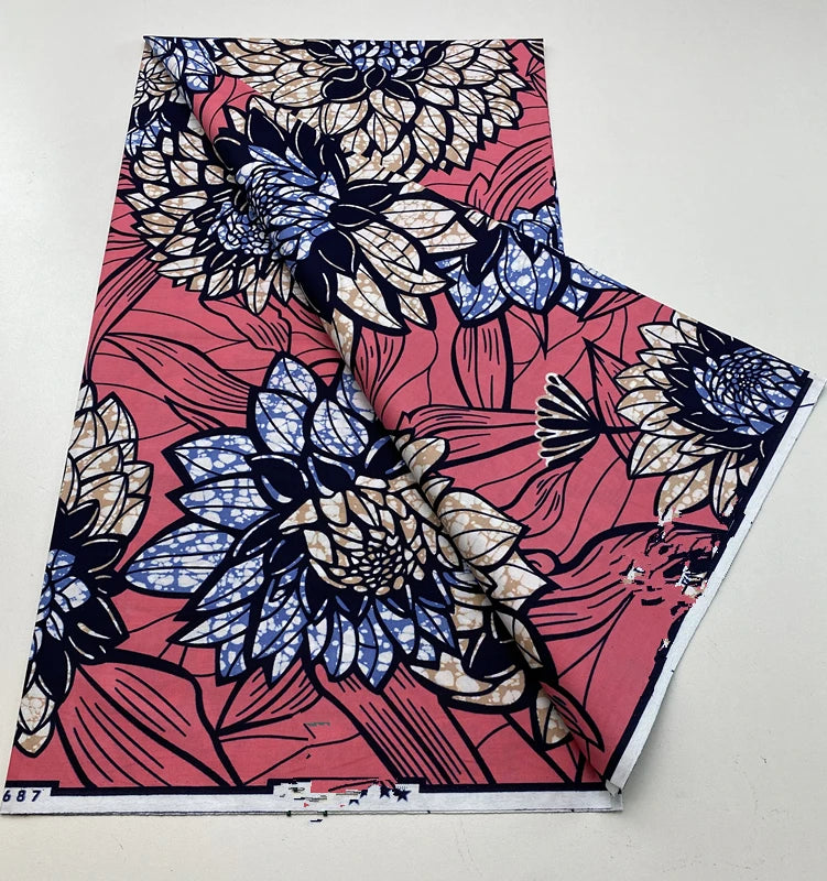 Tissu Wax Africain 100% Coton – Imprimé Authentique, 6 Yards