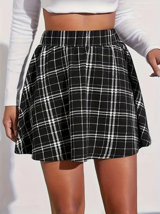 Jupe Courte à Carreaux Asymétrique Femme
