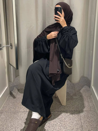 فستان عباية إسلامية نسائي – بأكمام برباط، قفطان طويل نمط رمضان العيد المحتشم مغربي دبي