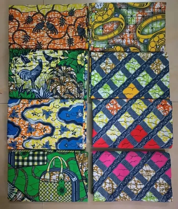 Tissu Wax Africain 100% Coton – Imprimé Authentique, 6 Yards