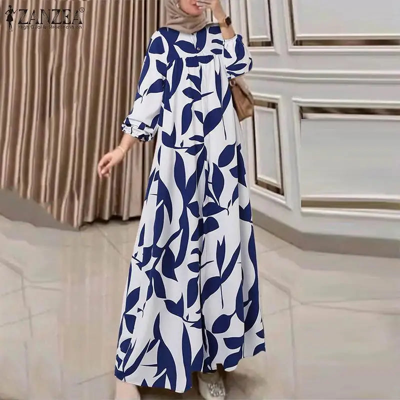 Robe Longue Femme Bohème Imprimée – Manches Longues & Style Abaya