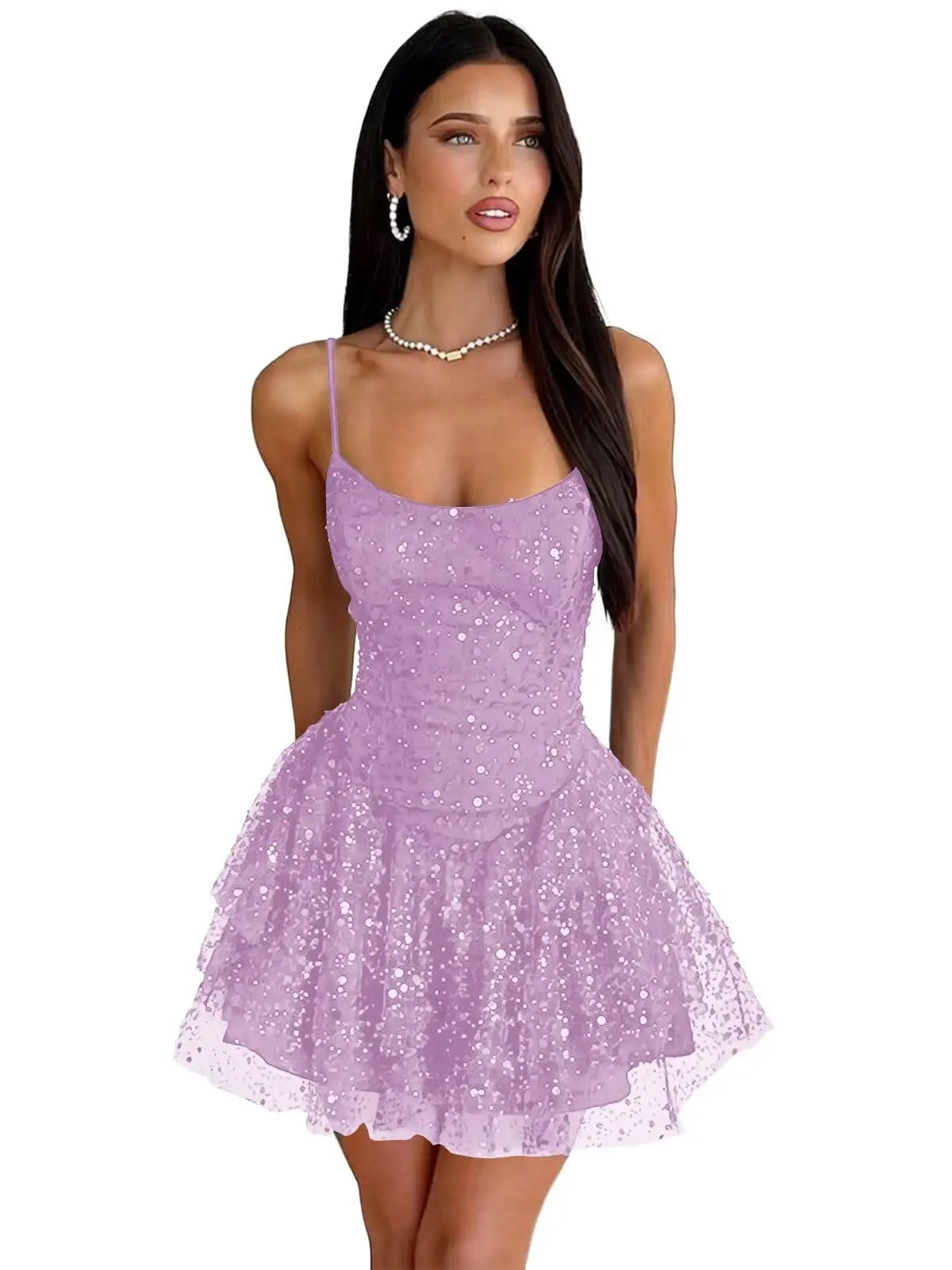 Robe de Soirée Courte À Paillettes – Ligne A, Volants, Sans Bretelles, Bal de Promo & Cocktail