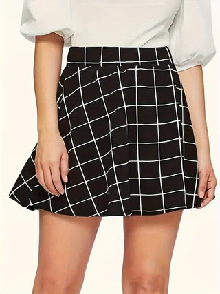 Jupe Courte à Carreaux Asymétrique Femme