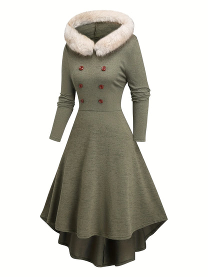 Robe Longue Grande Taille Vert Olive Manches Longues – Ceinture Réglable, Style Bohème Élégant