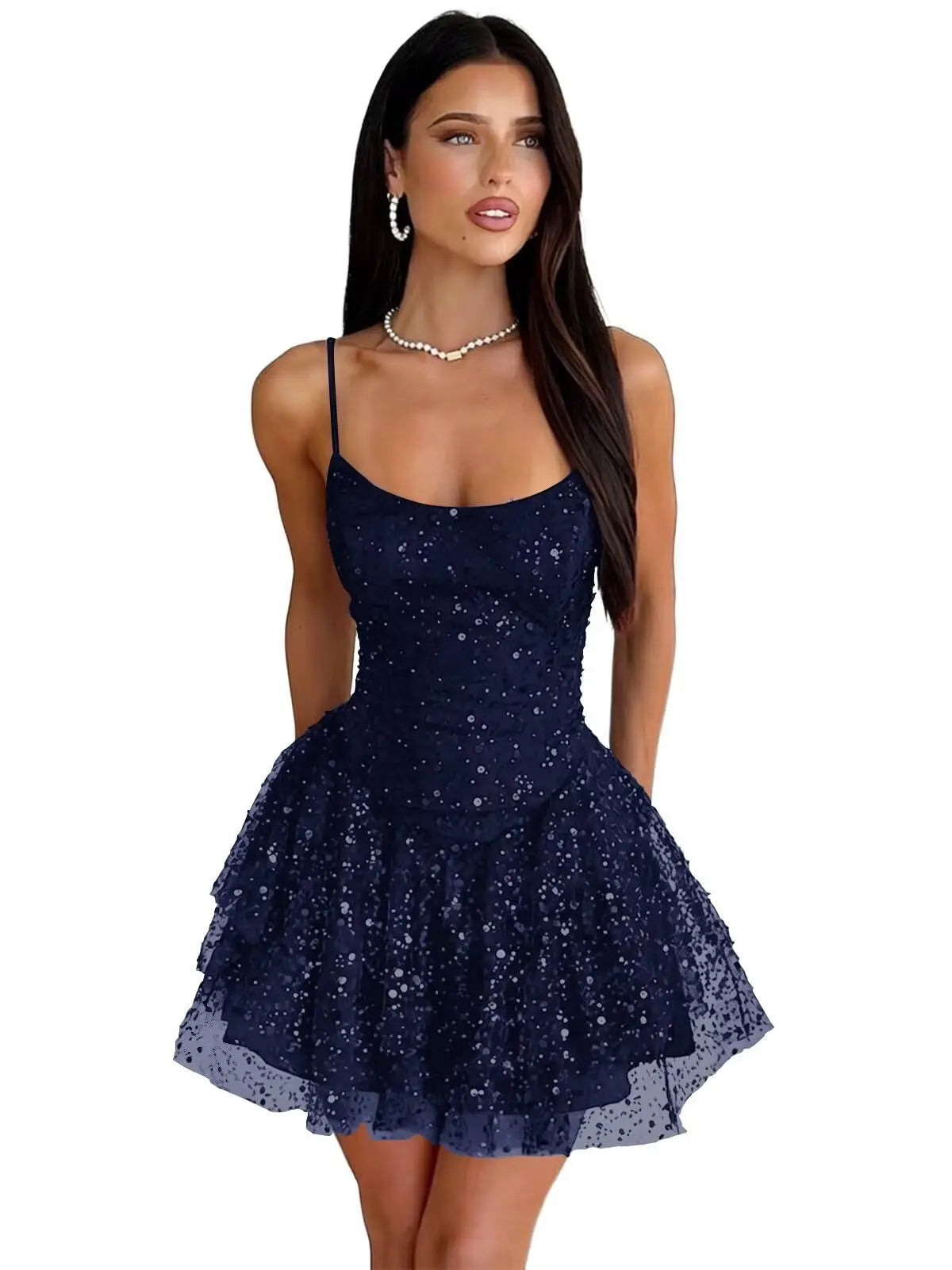 Robe de Soirée Courte À Paillettes – Ligne A, Volants, Sans Bretelles, Bal de Promo & Cocktail