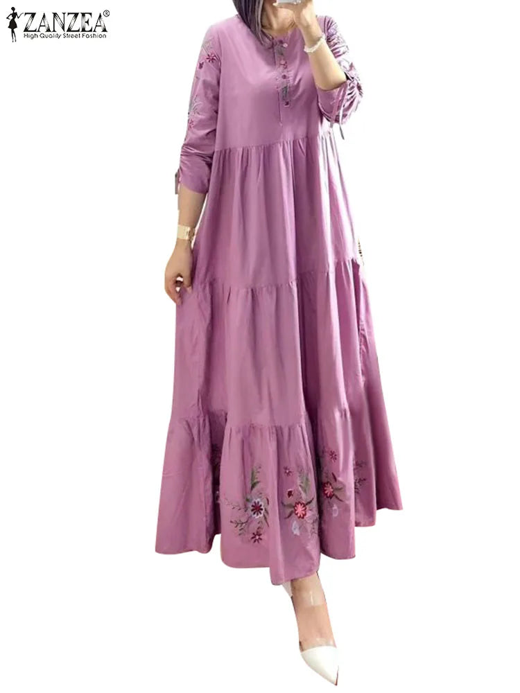 Robe Abaya Kaftan Maxi Imprimé Floral – Manches 3/4, Style Modest & Boémo