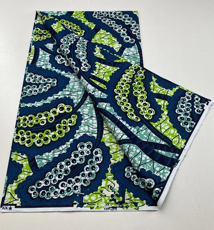 Tissu Wax Africain 100% Coton – Imprimé Authentique, 6 Yards