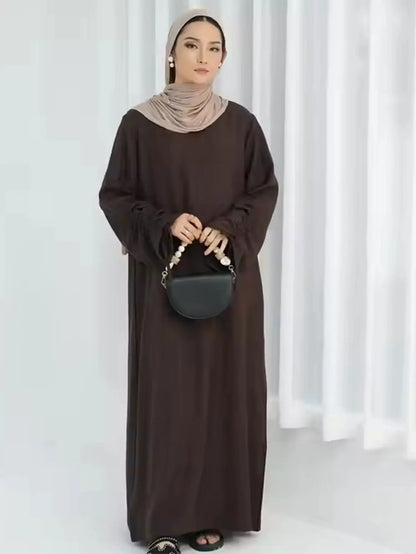فستان عباية إسلامية نسائي – بأكمام برباط، قفطان طويل نمط رمضان العيد المحتشم مغربي دبي