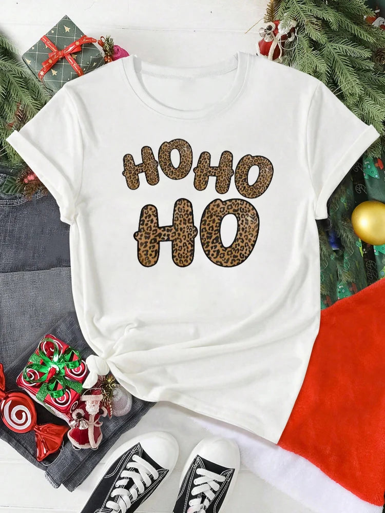 T-Shirt Femme Imprimé Noël – Motif Père Noël & Cartoon