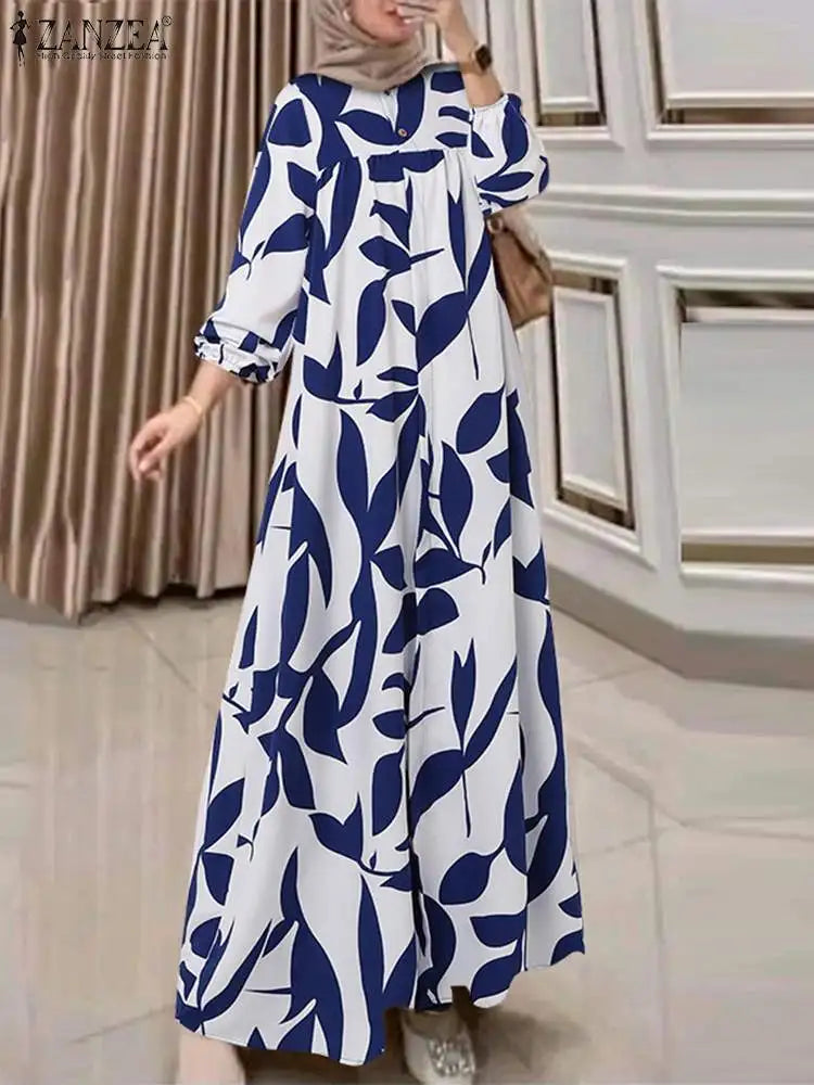 Robe Longue Femme Bohème Imprimée – Manches Longues & Style Abaya