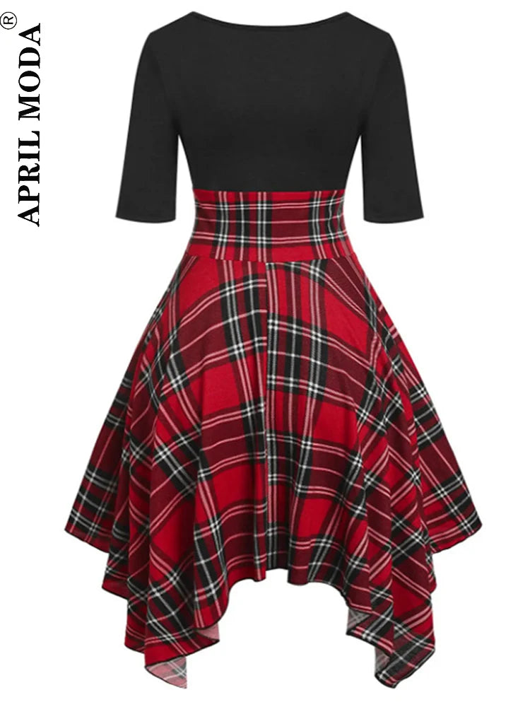 Mini Robe Punk Gothique À Carreaux Manches Longues – Lacets & Style Harajuku