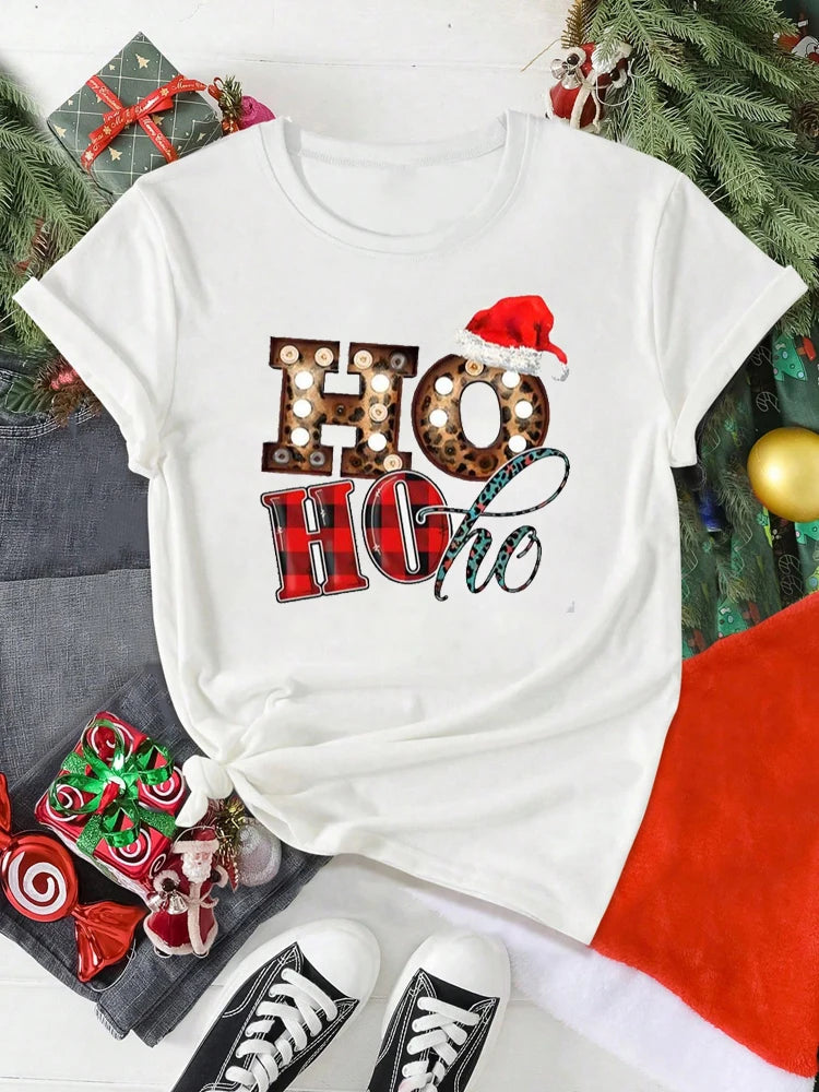T-Shirt Femme Imprimé Noël – Motif Père Noël & Cartoon