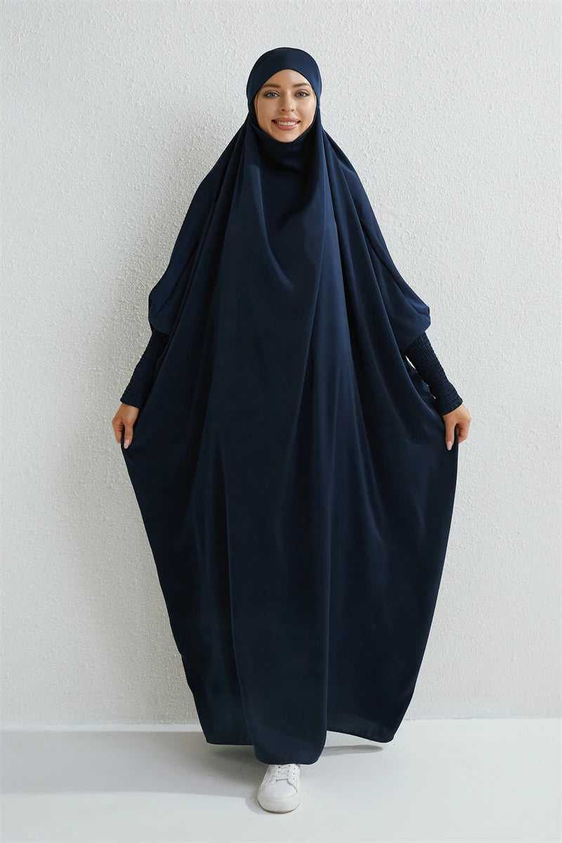 Abaya Musulmane à Capuche – Robe de Prière Femme Manches Smockées, Jilbab Islamique Style Dubaï