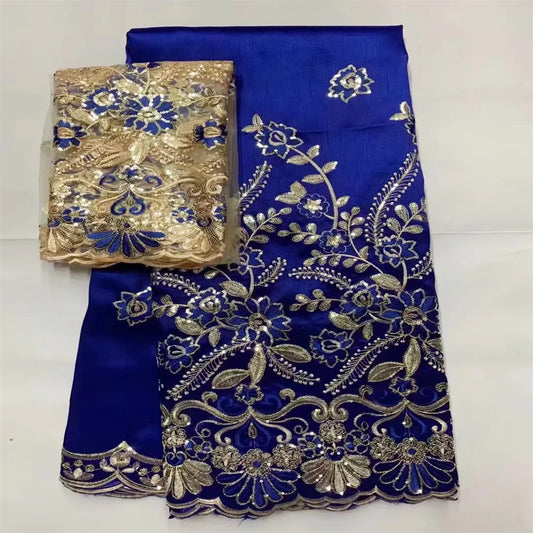Tissu George Africain Brodé – Dentelle Satin Premium 5+2 Yards